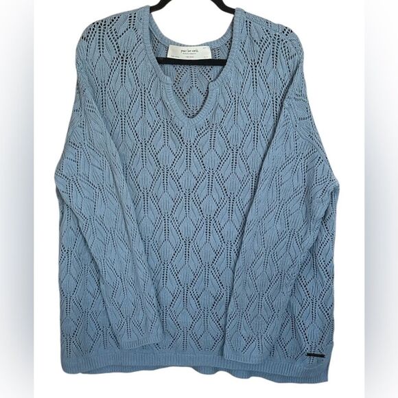 Peace Love World Women's Boheme Open-Stitch Novelty Sweater Blue. Size 1X - Picture 2 of 8